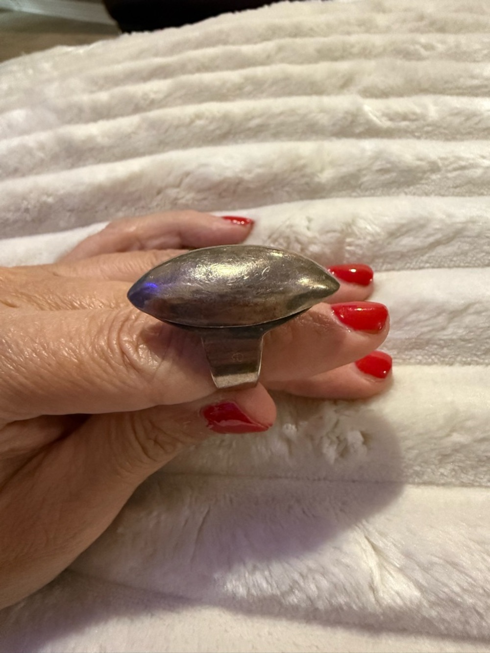 Vintage 925 Sterling Silver Mexico Navette Dome Ring Large Statement Minimalist - Picture 9 of 12